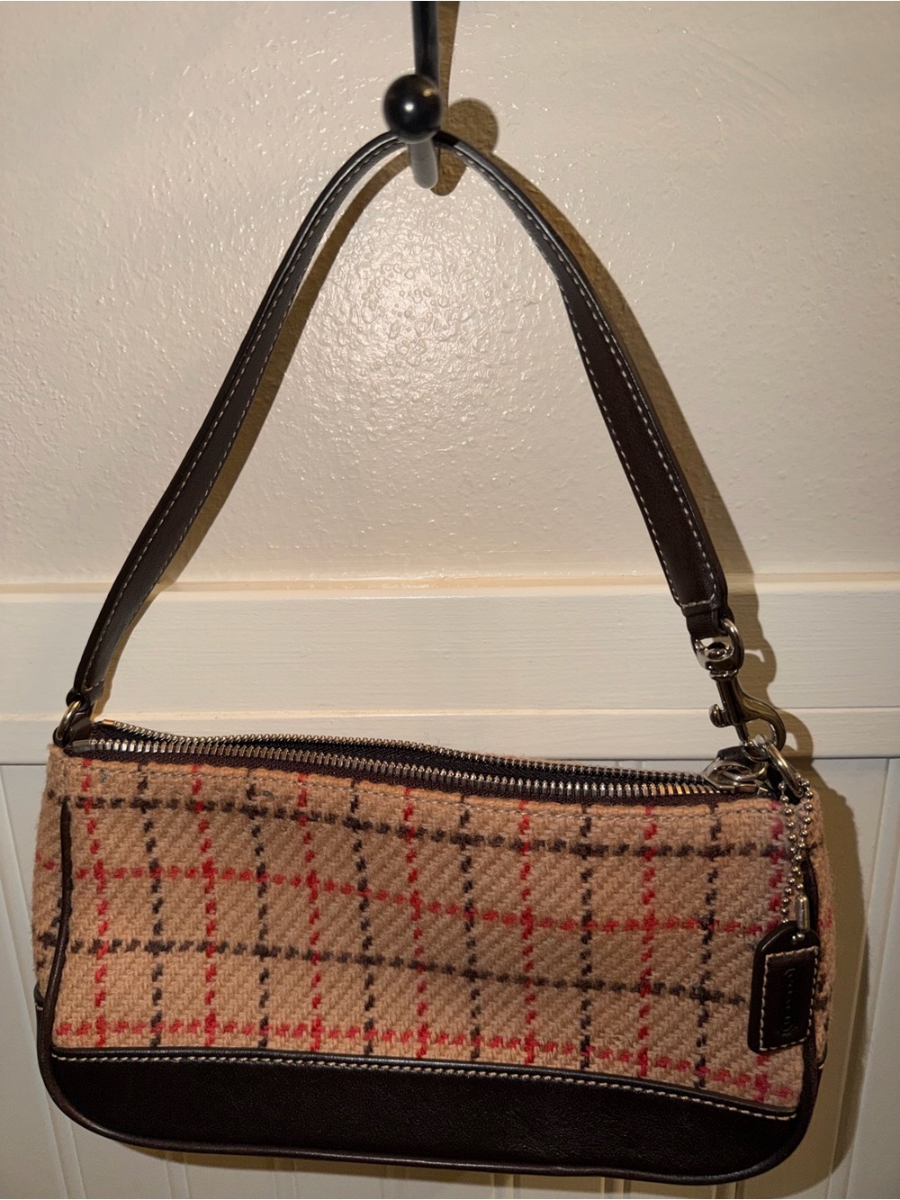 Vintage Y2K Coach D3Q-7535 Nolita Plaid Wool Tweed Mini Shoulder Bag